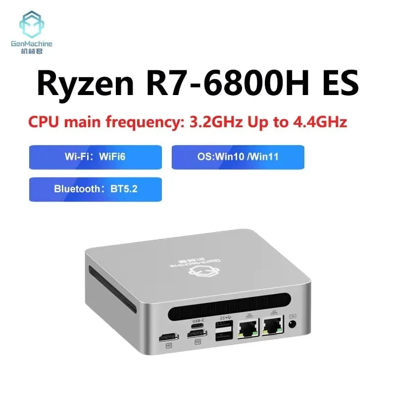 Genmachine AMD R7 Ryzen 7 6800H ES Mini-PC Windows 11 WiFi 6 Gaming-PC DDR5 4800MHz 4.4GHz CPU M.2-Display Computer-Unterstützung 4K