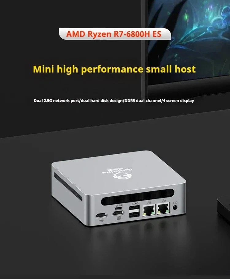 Genmachine AMD R7 Ryzen 7 6800H ES Mini-PC Windows 11 WiFi 6 Gaming-PC DDR5 4800MHz 4.4GHz CPU M.2-Display Computer-Unterstützung 4K