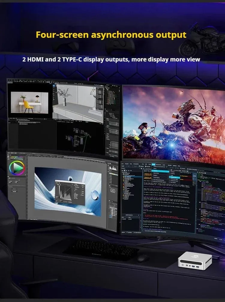 Genmachine AMD R7 Ryzen 7 6800H ES Mini-PC Windows 11 WiFi 6 Gaming-PC DDR5 4800MHz 4.4GHz CPU M.2-Display Computer-Unterstützung 4K