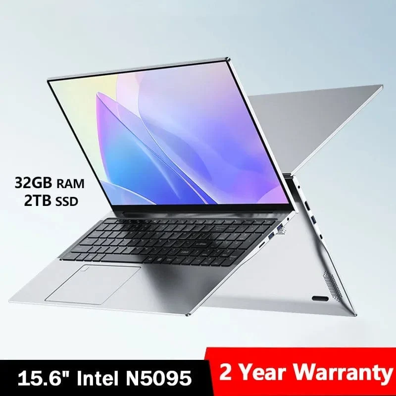 MaiChai Laptop 15.6"Intel Celeron N5095 Notebook Gamer 32GB RAM 2TB SSD 1920*1080 Auflösung Büro Arbeitszimmer PC Computer Windows 11