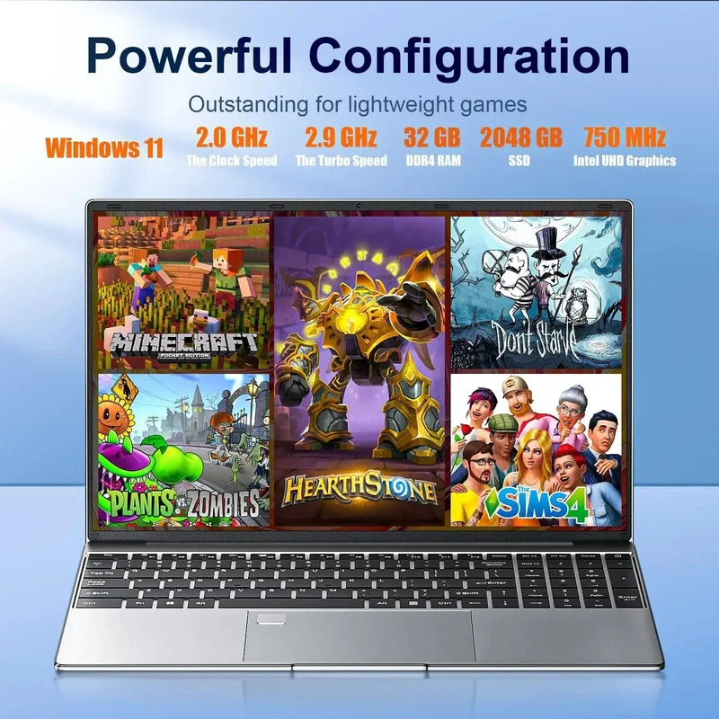 MaiChai Laptop 15.6"Intel Celeron N5095 Notebook Gamer 32GB RAM 2TB SSD 1920*1080 Auflösung Büro Arbeitszimmer PC Computer Windows 11