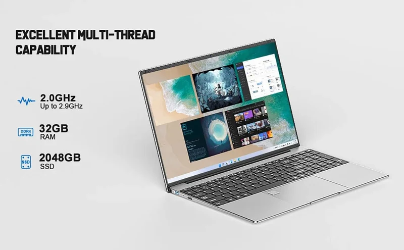 MaiChai Laptop 15.6"Intel Celeron N5095 Notebook Gamer 32GB RAM 2TB SSD 1920*1080 Auflösung Büro Arbeitszimmer PC Computer Windows 11