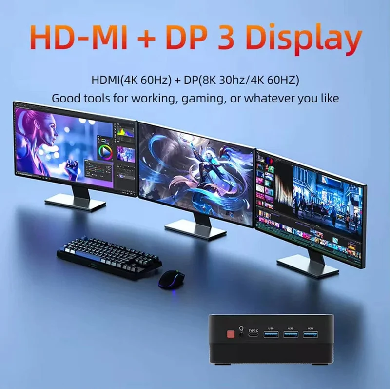 Mini-PC Computer Gaming AMD Ryzen7 5825U R5 4500U Tasche Dual HDMI LAN WIFI6 4800H 5800H NUC Büro DDR4 NVMe Vier Display