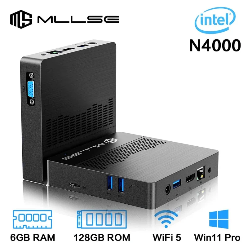 MLLSE Mini PC M2 Air Intel Gemini Lake N4000 Windows 11 6GB RAM 128GB ROM Dualband WLAN Bluetooth USB Mini-Computer