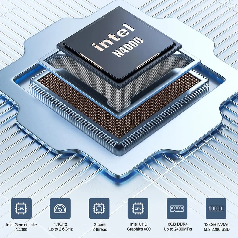 MLLSE Mini PC M2 Air Intel Gemini Lake N4000 Windows 11 6GB RAM 128GB ROM Dualband WLAN Bluetooth USB Mini-Computer