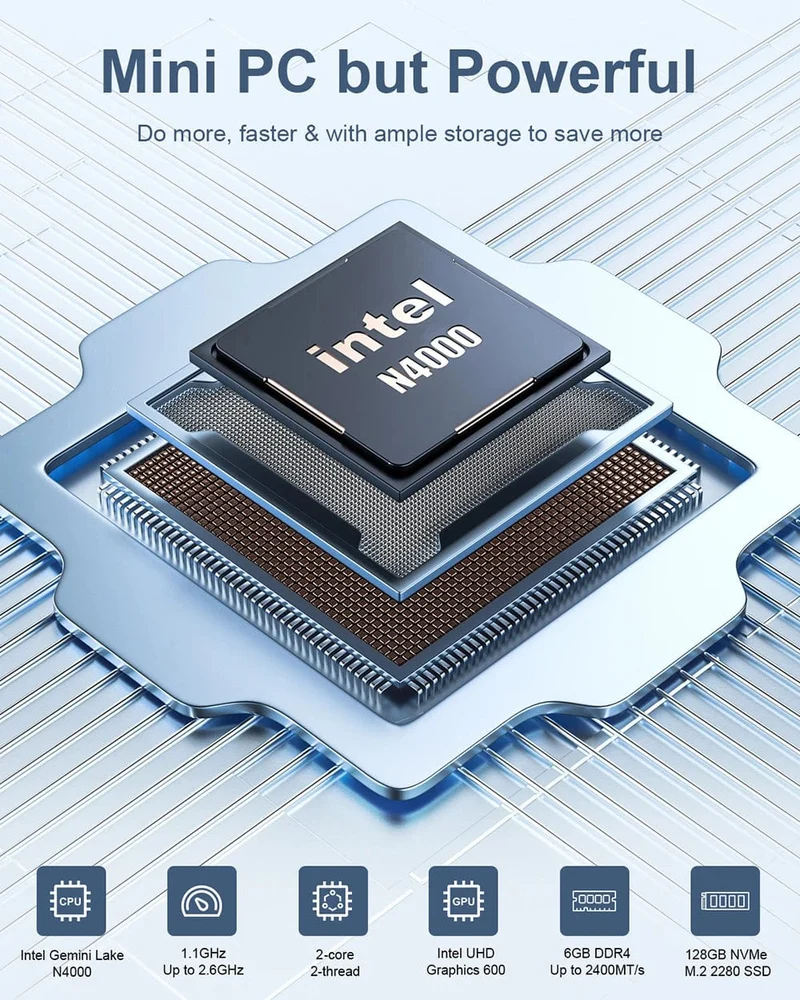 MLLSE Mini PC M2 Air Intel Gemini Lake N4000 Windows 11 6GB RAM 128GB ROM Dualband WLAN Bluetooth USB Mini-Computer