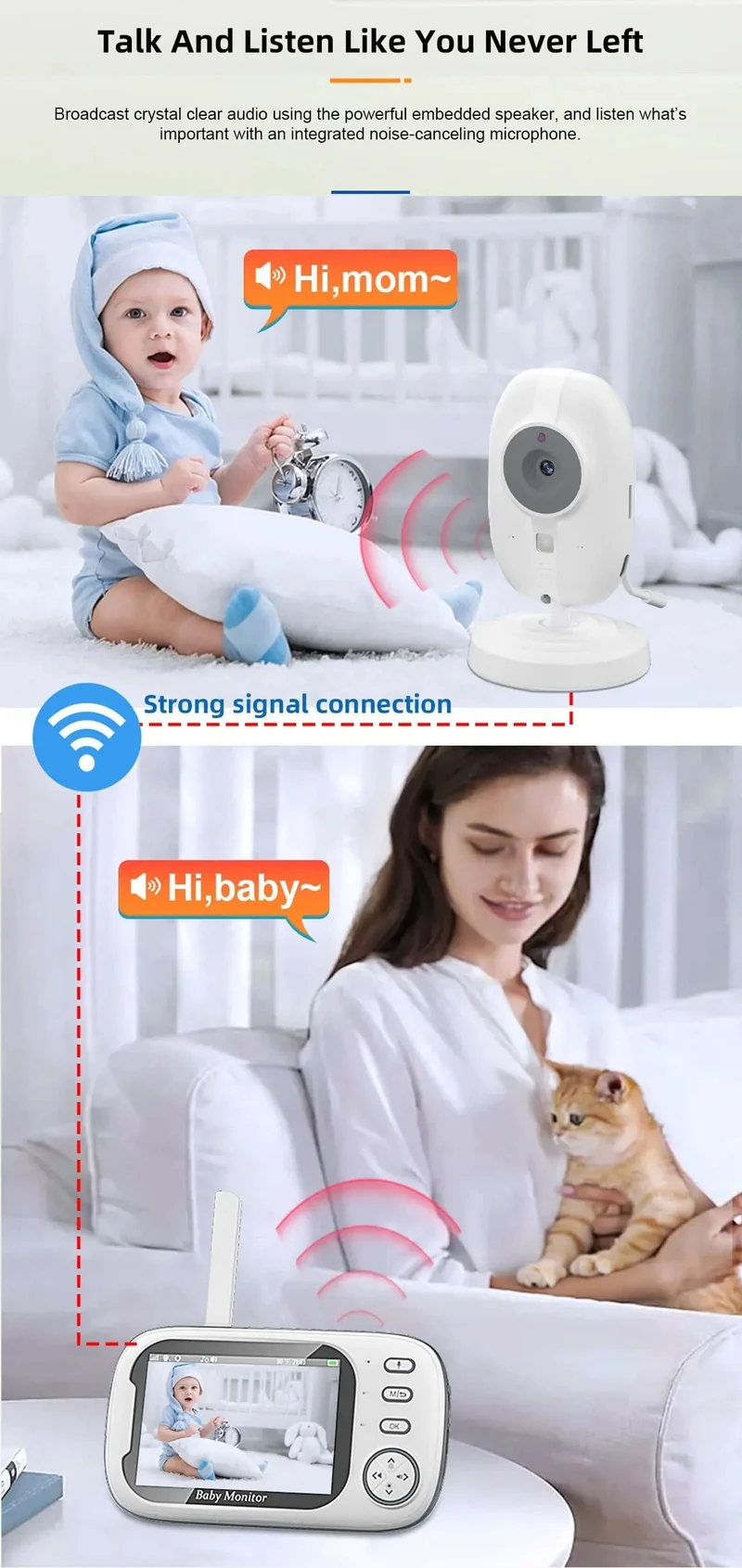 3.5 Zoll Wireless Video Babyphone Mutter Kinder Zweiwege-Audio Baby Nanny Sicherheitskamera Nachtsicht Temperaturüberwachung