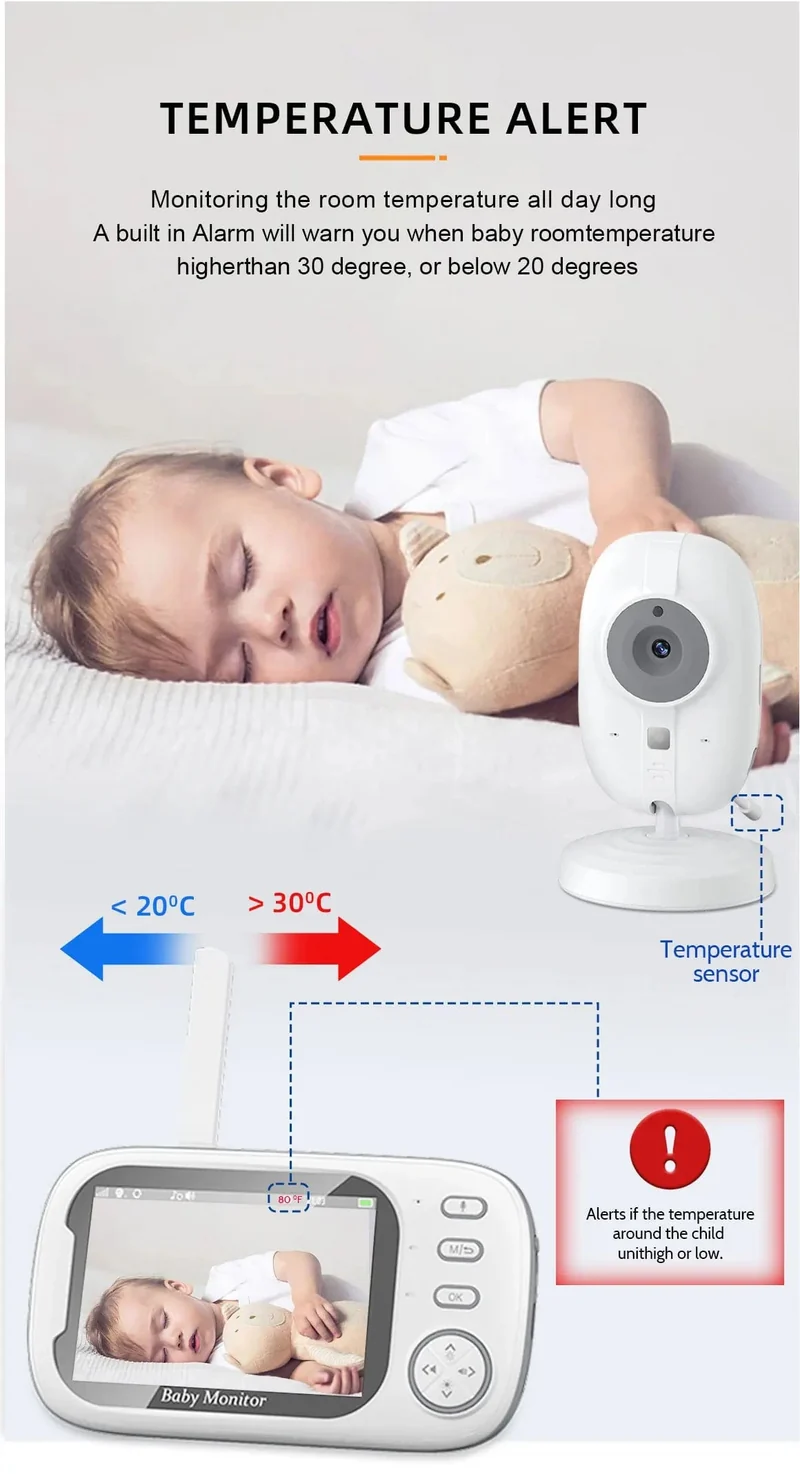 3.5 Zoll Wireless Video Babyphone Mutter Kinder Zweiwege-Audio Baby Nanny Sicherheitskamera Nachtsicht Temperaturüberwachung