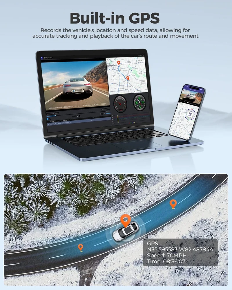 AZDOME M300S 4K Dashcam vorne und hinten, 5.8G WiFi GPS Dashcam für Autos, kostenlose 64GB SD-Karte, Sprachsteuerung, WDR-Nachtsicht