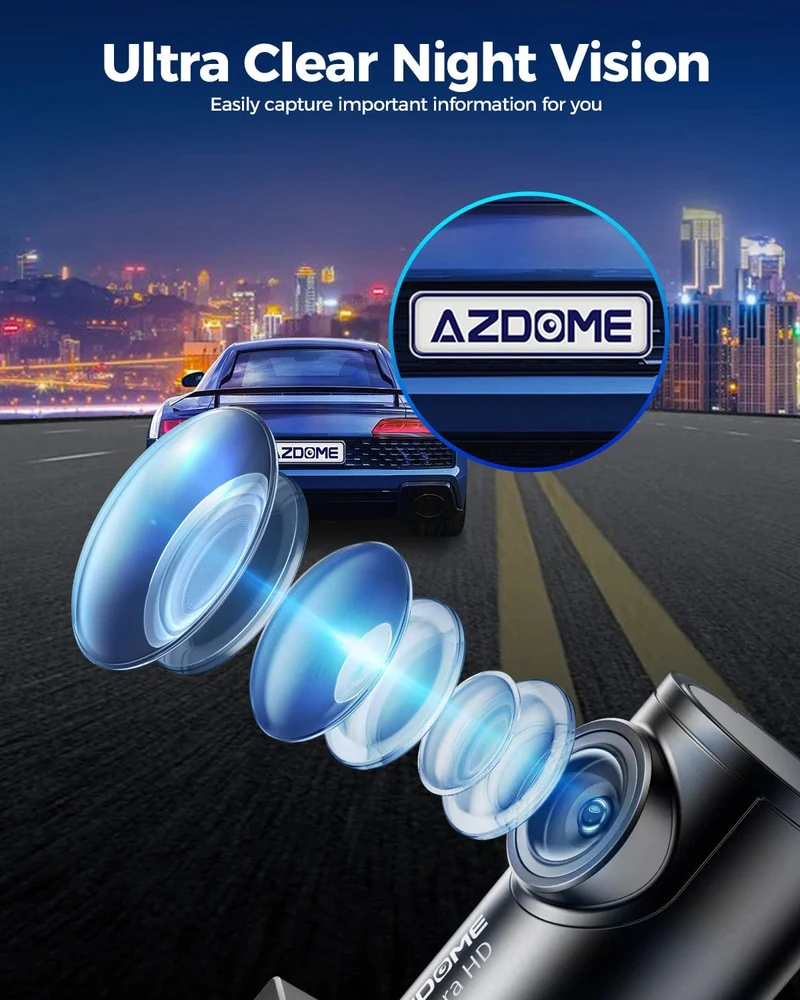 AZDOME M300S 4K Dashcam vorne und hinten, 5.8G WiFi GPS Dashcam für Autos, kostenlose 64GB SD-Karte, Sprachsteuerung, WDR-Nachtsicht