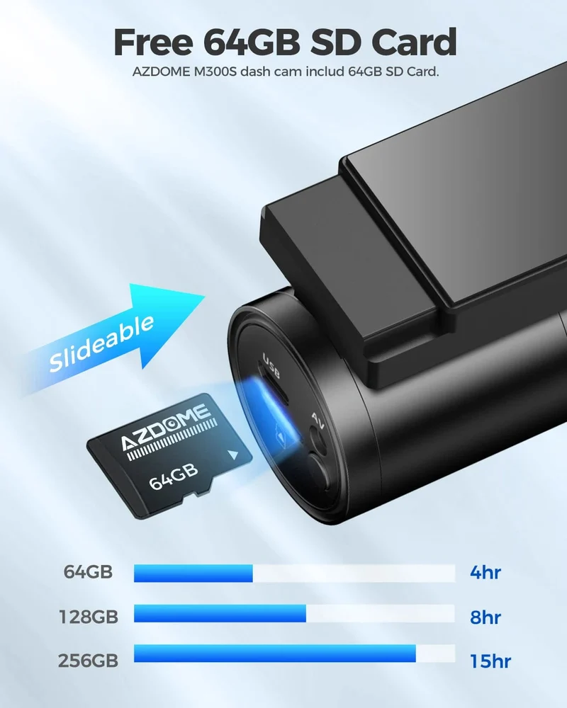 AZDOME M300S 4K Dashcam vorne und hinten, 5.8G WiFi GPS Dashcam für Autos, kostenlose 64GB SD-Karte, Sprachsteuerung, WDR-Nachtsicht