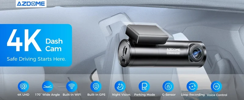 AZDOME M300S 4K Dashcam vorne und hinten, 5.8G WiFi GPS Dashcam für Autos, kostenlose 64GB SD-Karte, Sprachsteuerung, WDR-Nachtsicht