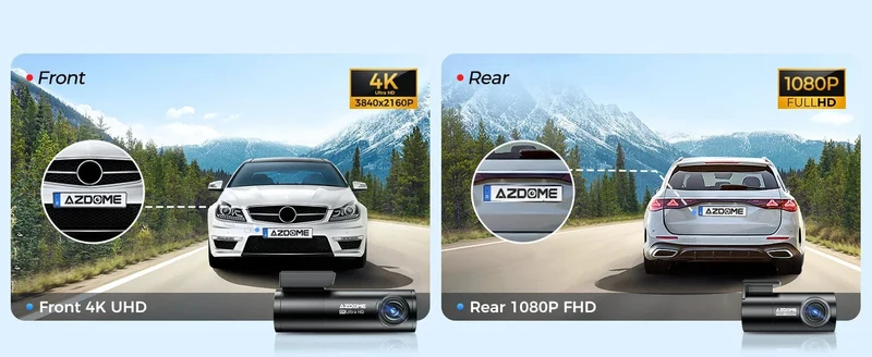 AZDOME M300S 4K Dashcam vorne und hinten, 5.8G WiFi GPS Dashcam für Autos, kostenlose 64GB SD-Karte, Sprachsteuerung, WDR-Nachtsicht