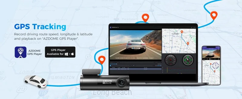 AZDOME M300S 4K Dashcam vorne und hinten, 5.8G WiFi GPS Dashcam für Autos, kostenlose 64GB SD-Karte, Sprachsteuerung, WDR-Nachtsicht