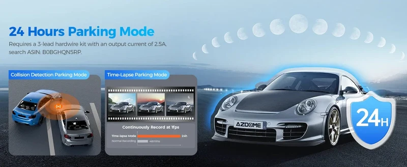 AZDOME M300S 4K Dashcam vorne und hinten, 5.8G WiFi GPS Dashcam für Autos, kostenlose 64GB SD-Karte, Sprachsteuerung, WDR-Nachtsicht