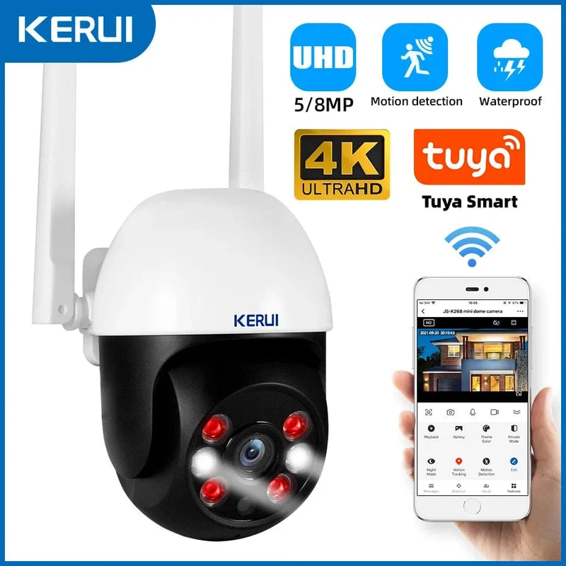 KERUI 5MP 8MP 4K PTZ WiFi IP-Kamera Tuya Smart Home Security im Freien Dualobjektiv 10MP 5K-Kamera CCTV-Videoüberwachung