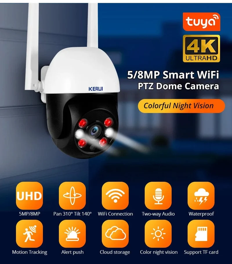 KERUI 5MP 8MP 4K PTZ WiFi IP-Kamera Tuya Smart Home Security im Freien Dualobjektiv 10MP 5K-Kamera CCTV-Videoüberwachung