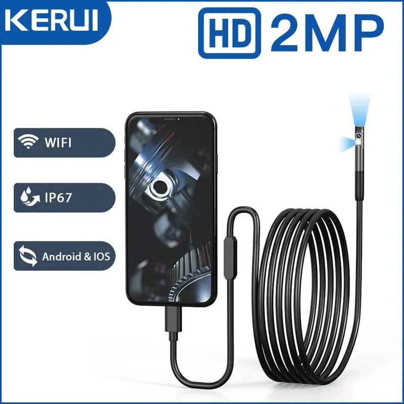 KERUI 2MP Einzel-/Doppelobjektiv-Endoskop Android Mini-Inspektionskamera für iPhone Wasserdichtes Pipeline-Endoskop Typ C IOS