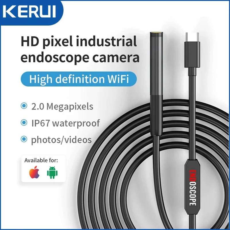KERUI 2MP Einzel-/Doppelobjektiv-Endoskop Android Mini-Inspektionskamera für iPhone Wasserdichtes Pipeline-Endoskop Typ C IOS