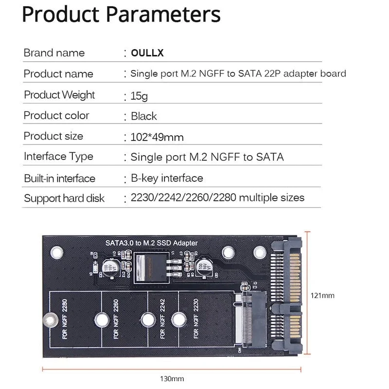 M.2 NGFF SSD zu SATA 3 3.0 Adapterkartenkonverter B B&M Key Protocol Solid State Disk Drive 2230 2280 2242