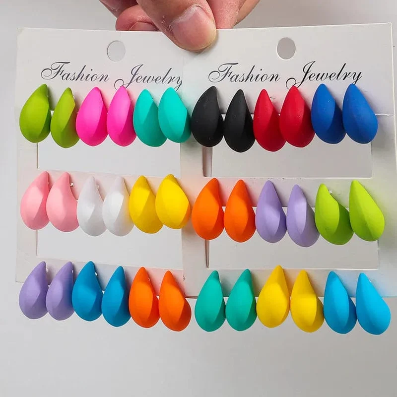 Neu 9 Paar/Set Acryl Kleine Chunky Waterdrop Ohrringe Dupes für Frauen Matte Bunte Dome Tear Drop Ohrring Hoops Trendy Schmuck