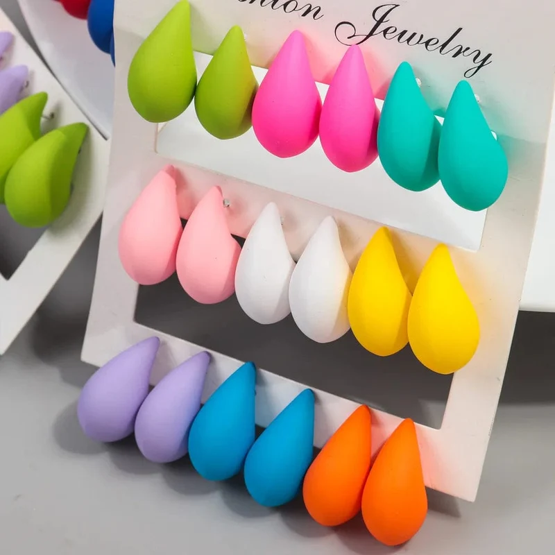 Neu 9 Paar/Set Acryl Kleine Chunky Waterdrop Ohrringe Dupes für Frauen Matte Bunte Dome Tear Drop Ohrring Hoops Trendy Schmuck