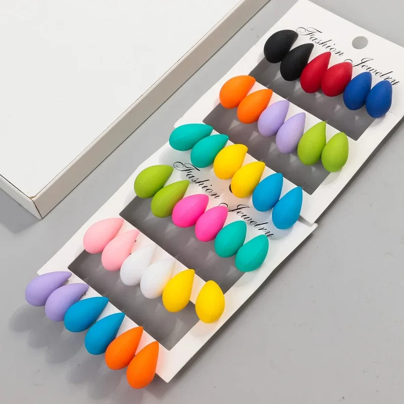 Neu 9 Paar/Set Acryl Kleine Chunky Waterdrop Ohrringe Dupes für Frauen Matte Bunte Dome Tear Drop Ohrring Hoops Trendy Schmuck