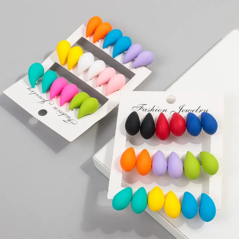Neu 9 Paar/Set Acryl Kleine Chunky Waterdrop Ohrringe Dupes für Frauen Matte Bunte Dome Tear Drop Ohrring Hoops Trendy Schmuck