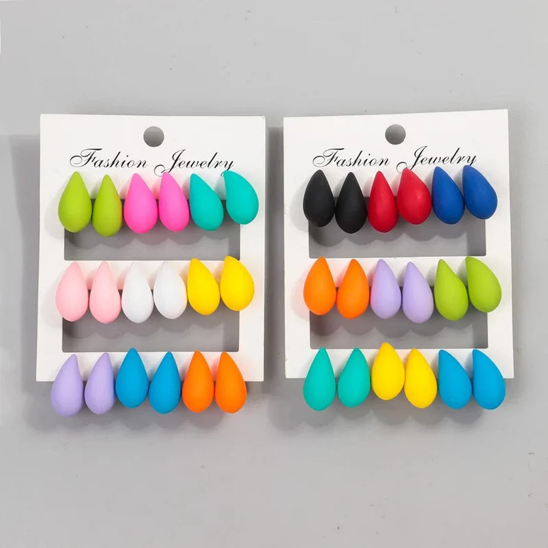 Neu 9 Paar/Set Acryl Kleine Chunky Waterdrop Ohrringe Dupes für Frauen Matte Bunte Dome Tear Drop Ohrring Hoops Trendy Schmuck