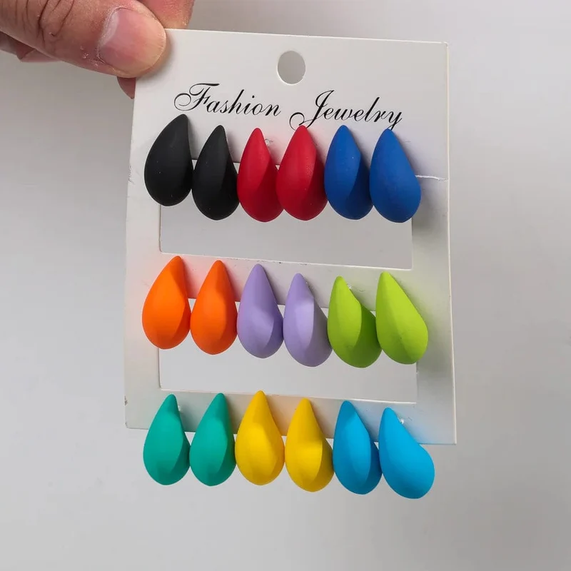Neu 9 Paar/Set Acryl Kleine Chunky Waterdrop Ohrringe Dupes für Frauen Matte Bunte Dome Tear Drop Ohrring Hoops Trendy Schmuck
