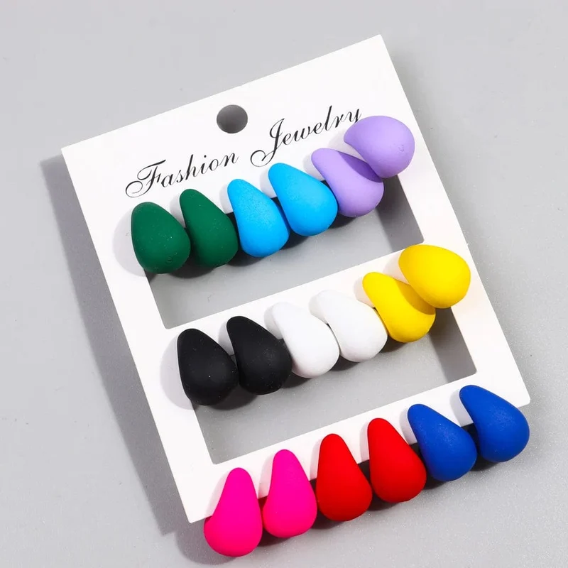 Neu 9 Paar/Set Acryl Kleine Chunky Waterdrop Ohrringe Dupes für Frauen Matte Bunte Dome Tear Drop Ohrring Hoops Trendy Schmuck
