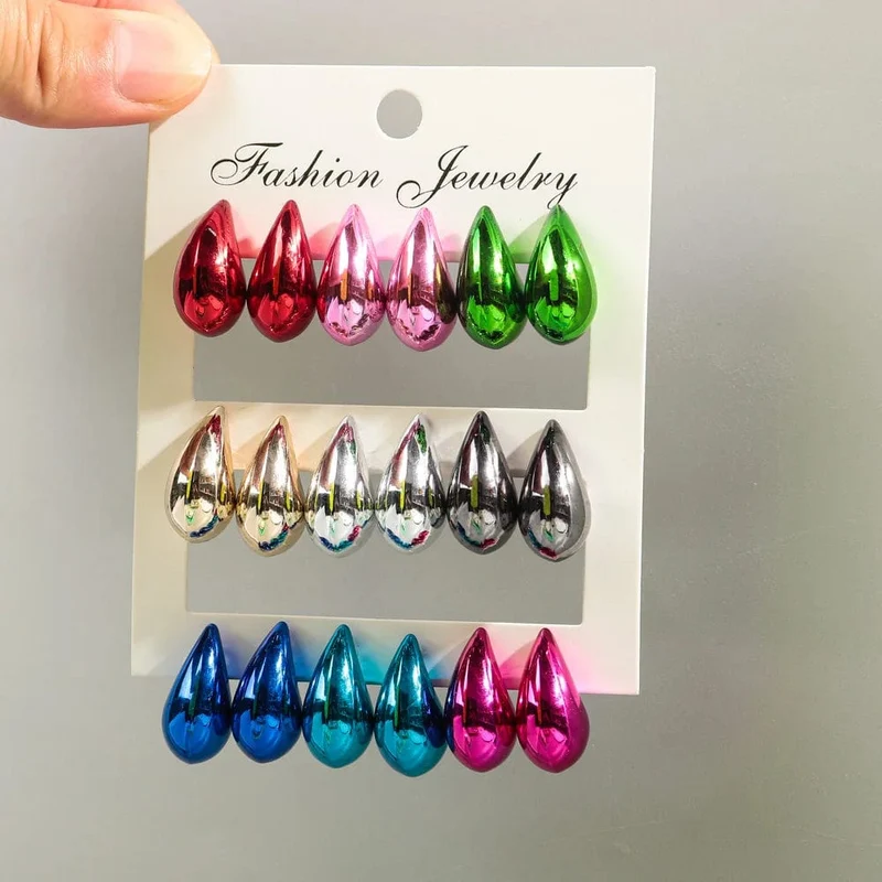 Neu 9 Paar/Set Acryl Kleine Chunky Waterdrop Ohrringe Dupes für Frauen Matte Bunte Dome Tear Drop Ohrring Hoops Trendy Schmuck