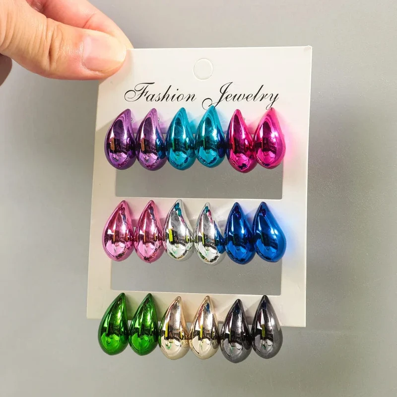 Neu 9 Paar/Set Acryl Kleine Chunky Waterdrop Ohrringe Dupes für Frauen Matte Bunte Dome Tear Drop Ohrring Hoops Trendy Schmuck