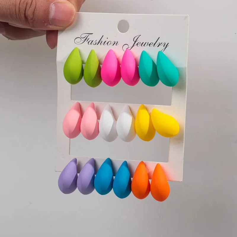 Neu 9 Paar/Set Acryl Kleine Chunky Waterdrop Ohrringe Dupes für Frauen Matte Bunte Dome Tear Drop Ohrring Hoops Trendy Schmuck
