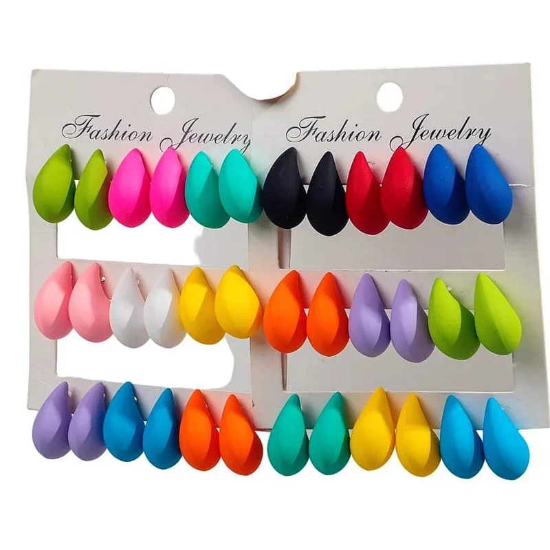 Neu 9 Paar/Set Acryl Kleine Chunky Waterdrop Ohrringe Dupes für Frauen Matte Bunte Dome Tear Drop Ohrring Hoops Trendy Schmuck