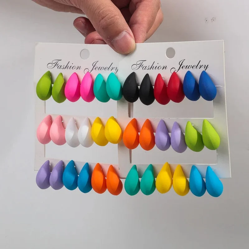 Neu 9 Paar/Set Acryl Kleine Chunky Waterdrop Ohrringe Dupes für Frauen Matte Bunte Dome Tear Drop Ohrring Hoops Trendy Schmuck