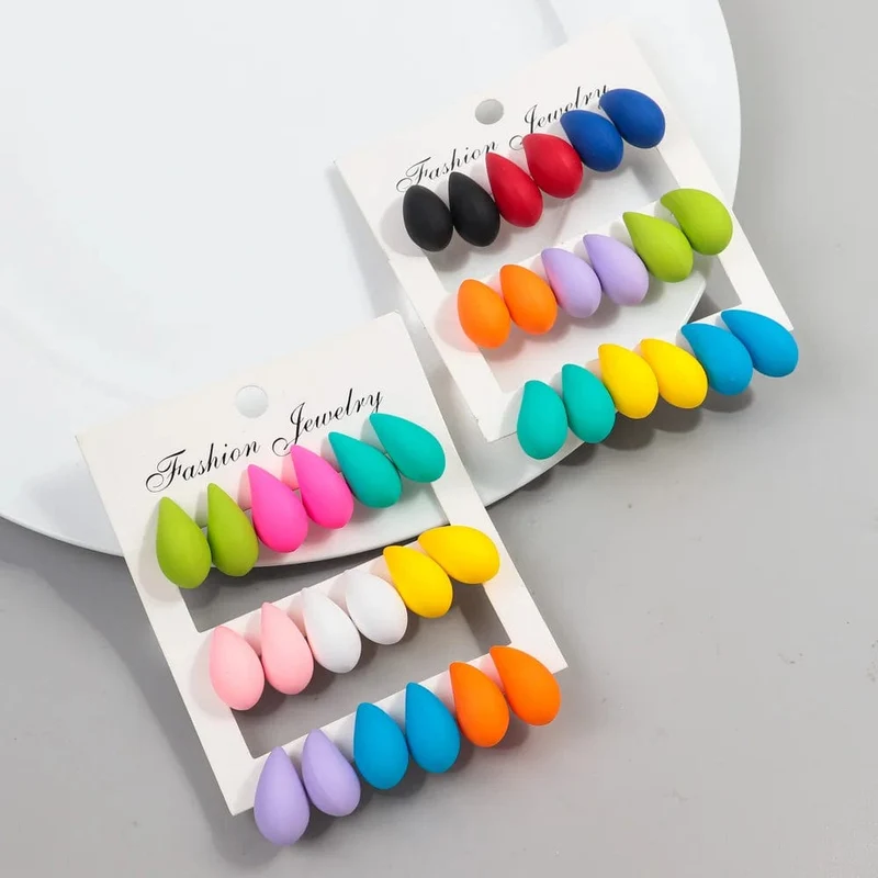 Neu 9 Paar/Set Acryl Kleine Chunky Waterdrop Ohrringe Dupes für Frauen Matte Bunte Dome Tear Drop Ohrring Hoops Trendy Schmuck