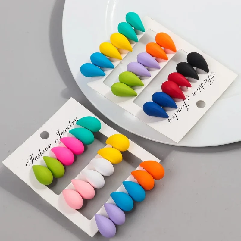 Neu 9 Paar/Set Acryl Kleine Chunky Waterdrop Ohrringe Dupes für Frauen Matte Bunte Dome Tear Drop Ohrring Hoops Trendy Schmuck