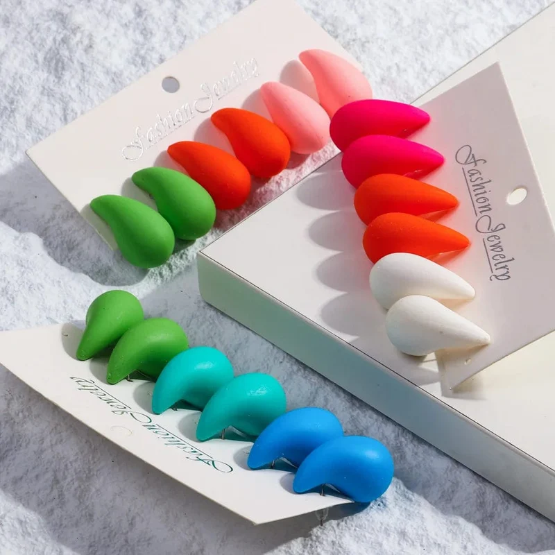 Neu 9 Paar/Set Acryl Kleine Chunky Waterdrop Ohrringe Dupes für Frauen Matte Bunte Dome Tear Drop Ohrring Hoops Trendy Schmuck