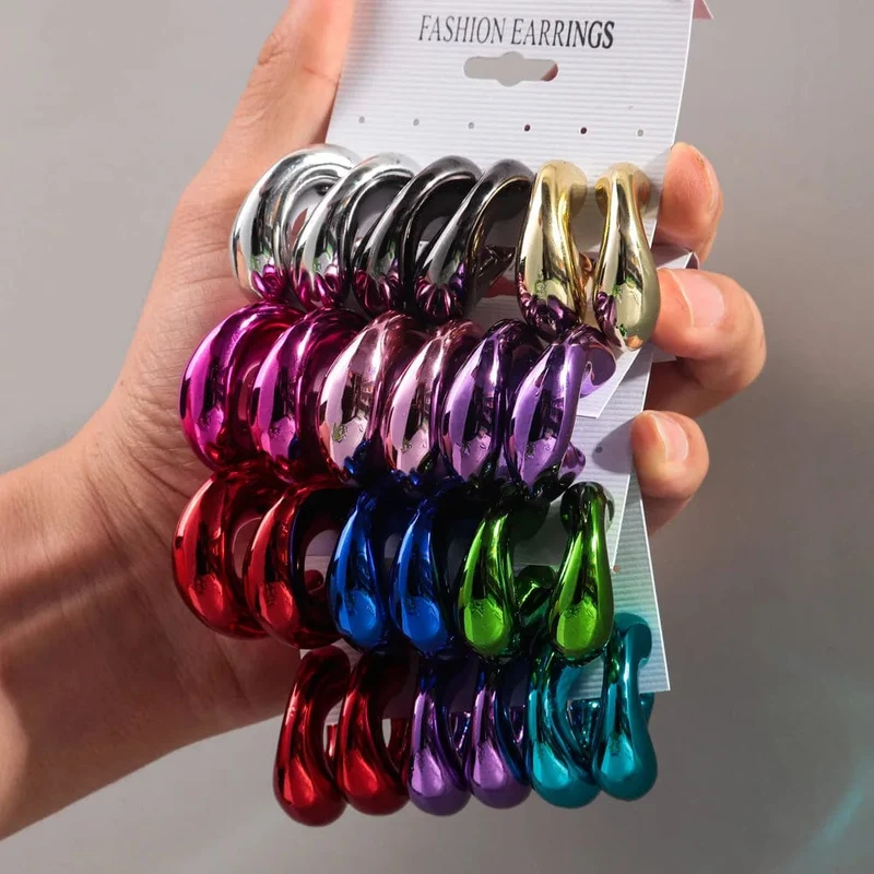 Neu 9 Paar/Set Acryl Kleine Chunky Waterdrop Ohrringe Dupes für Frauen Matte Bunte Dome Tear Drop Ohrring Hoops Trendy Schmuck