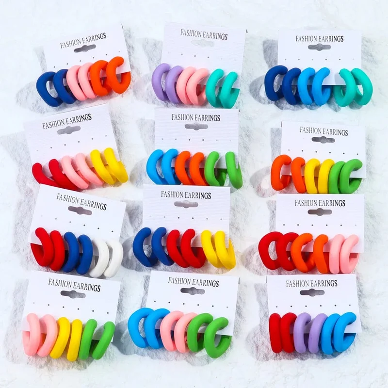 Neu 9 Paar/Set Acryl Kleine Chunky Waterdrop Ohrringe Dupes für Frauen Matte Bunte Dome Tear Drop Ohrring Hoops Trendy Schmuck