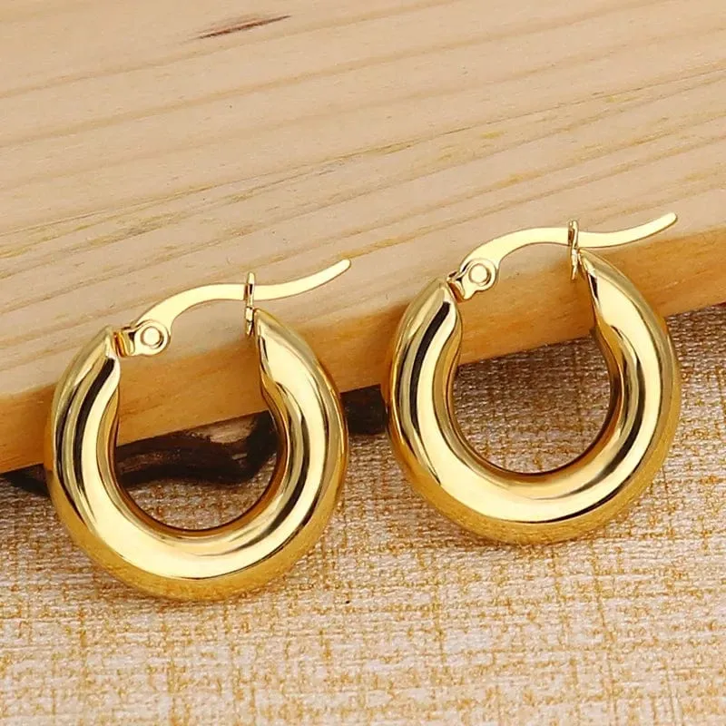 304 # Edelstahl Glatte Ohr Schnalle Runde Dicke Creolen Ohrringe für Frauen Piercing Ohrringe Geschenk Mode Schmuck 20/25/30mm
