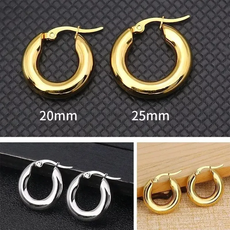 304 # Edelstahl Glatte Ohr Schnalle Runde Dicke Creolen Ohrringe für Frauen Piercing Ohrringe Geschenk Mode Schmuck 20/25/30mm