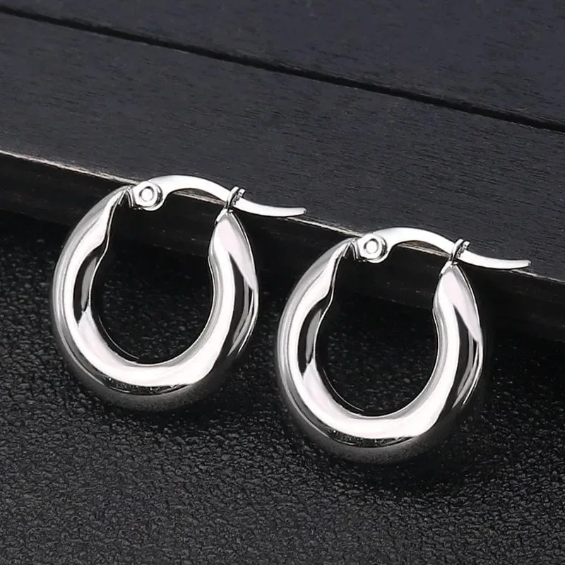 304 # Edelstahl Glatte Ohr Schnalle Runde Dicke Creolen Ohrringe für Frauen Piercing Ohrringe Geschenk Mode Schmuck 20/25/30mm