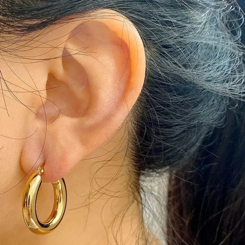 304 # Edelstahl Glatte Ohr Schnalle Runde Dicke Creolen Ohrringe für Frauen Piercing Ohrringe Geschenk Mode Schmuck 20/25/30mm