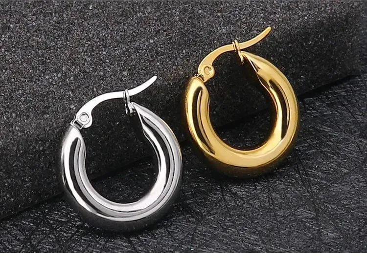 304 # Edelstahl Glatte Ohr Schnalle Runde Dicke Creolen Ohrringe für Frauen Piercing Ohrringe Geschenk Mode Schmuck 20/25/30mm