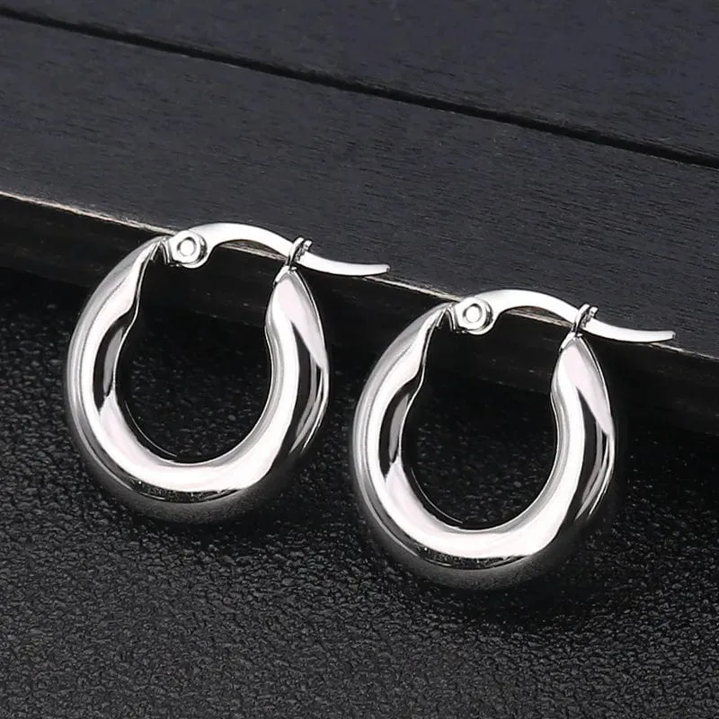 304 # Edelstahl Glatte Ohr Schnalle Runde Dicke Creolen Ohrringe für Frauen Piercing Ohrringe Geschenk Mode Schmuck 20/25/30mm