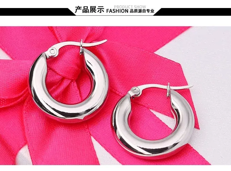 304 # Edelstahl Glatte Ohr Schnalle Runde Dicke Creolen Ohrringe für Frauen Piercing Ohrringe Geschenk Mode Schmuck 20/25/30mm