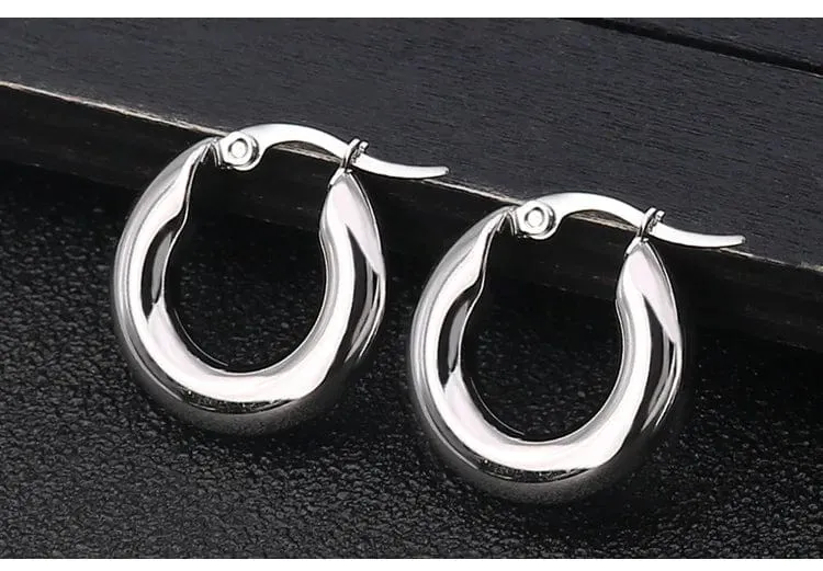 304 # Edelstahl Glatte Ohr Schnalle Runde Dicke Creolen Ohrringe für Frauen Piercing Ohrringe Geschenk Mode Schmuck 20/25/30mm