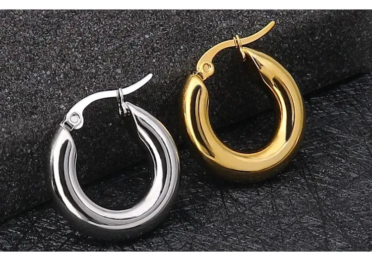 304 # Edelstahl Glatte Ohr Schnalle Runde Dicke Creolen Ohrringe für Frauen Piercing Ohrringe Geschenk Mode Schmuck 20/25/30mm